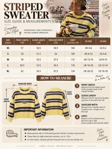 Women's Striped Crew Neck Knit Sweater, Loose Fit Autumn/Winter Pullover, Suitable For Daily Commute And Street Casual Wear - Yellow - View 10