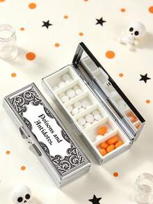 "Poisons And Antidotes" Printed Pill Box, Vintage European Style Pill Dispenser, Portable Pill Dispenser, Precise 1-2 Pill Dispenser, Convenient Medication Storage Box, Easy-To-Use Design, Plastic Material, Portable Travel Pill Box, Dispensing Box - Multicolor - View 5