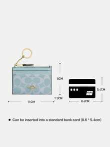 Coach ซองใส่บัตรประจำตัวผ้าแคนวาสลายลายเซ็นแบบมินิสลิม - สีเบบี้บลู - ดู 4