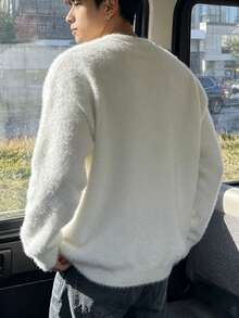 Autumn/Winter New Unisex American Street Style Casual Versatile Solid Color Minimalist Pullover Knit Sweater - White - View 6