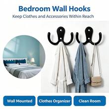 8pcs Black Double Layer Wall Mounted Coat Hooks, Metal Double Claw Hanging Hooks With Screws, Can Hang Hats, Robes, Bags, Towels, For Home Storage - Hook - View 4