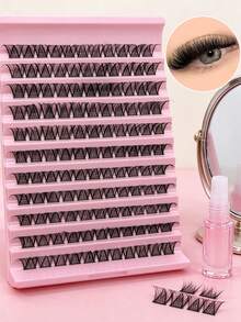 120pcs D Curl Natural Style Segmented False Eyelashes DIY Lash Extensions, Thin Cluster Fine Band Reusable Fake Lashes - D - View 2