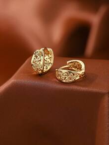 1 Pasang Anting Daun Berongga Berlapis Emas, Anting Jepit Populer, Cocok untuk Wanita Sebagai Hadiah dan Dekorasi Sehari-hari. - Yellow Gold - View 4