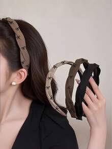 4件/1件 極簡灰色蝴蝶結髮箍，女款時尚防滑高冠洗臉髮圈髮夾髮飾 - 彩色 - 查看 7