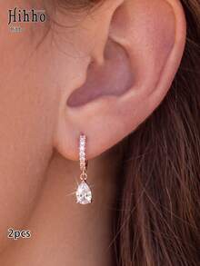 Hihho Cubic Zirconia Decor Drop Earrings - Rose Gold - View 1