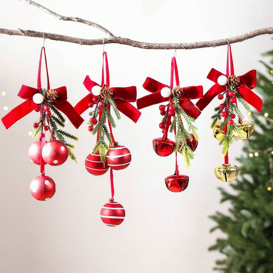 1pc Bowknot Christmas Ball Bell Hanging Ornament, High-End Christmas Door Decoration