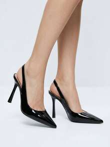 Women's Black Pointed Toe Slingback High Heel Pumps, Stiletto Heel, Formal Dress Shoes For Office, Dating And Party - Black - View 5