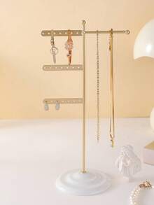 1pc Metal Jewelry Stand, Multi-Functional Jewelry Display Rack, Can Store Necklaces And Earrings Simultaneously, Gold Frame With White Base, Simple And Beautiful, Earring Holder Necklace Rack, Ideal Gift For Women, Perfect Desktop Jewelry Display Stand - Multicolor - View 1