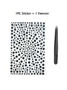 1pc European & American Style Face Decor Rhinestones With Self-Adhesive Backing, Black Shiny Assorted Sizes, Face Gems For Eyebrows, Cheeks, Body, Nails Decoration - Black - View 13
