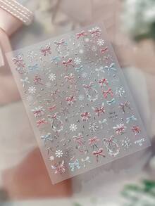1 Sheet Christmas Nail Stickers, Gold Foil Bow & Snowflake Design, Self-Adhesive Nail Art Decorations For Winter - Multicolor - View 9