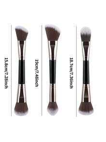 2-In-1 Double Ended Makeup Brush, Soft Fluffy Bristles, Ideal For Foundation, Eyeshadow & Concealer Application - Multicolor - View 3