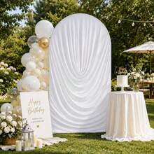 New Water Ripple Pleated Elastic Arch Backdrop Cover, Double-Sided Stretchable Fabric, Arch Background Frame Cover For Wedding, Birthday, Baby Shower, Photo Backdrop Party Decoration, Craft Fabric, Party Photo Arch Decor (Frame Not Included) - White - View 5