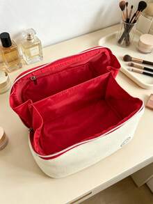 SHISEIDO Dual-Color Makeup Bag With Top Handle, Portable And Durable, Suitable For Travel, Cosmetic And Toiletries Storage Bag, Ideal For Personal Use And Holiday Gifts SHISEIDO‑GIFT‑12 - Red + White - View 3