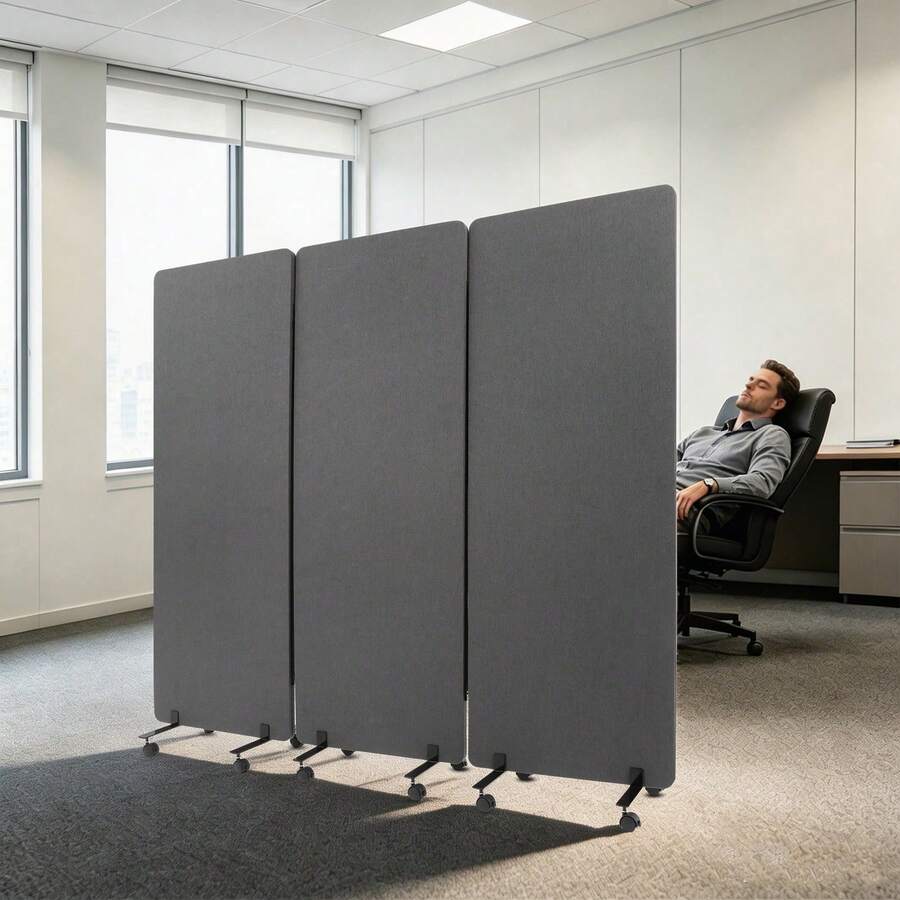 Room Divider Sound-Repellent Privacy Panel With Wheels 3-Panel Portable Office Divider For Room Partition - Dark Grey - View 1