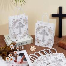 Baptism Gift Bag Religious Commemorative Bag Suitable For Baptism, First Communion, Christmas, Nativity Party, Paper Gift Bag With Handle, Cross Design, Halloween, Thanksgiving, Easter, New Year, Wedding, Random Color And Style - White - View 4
