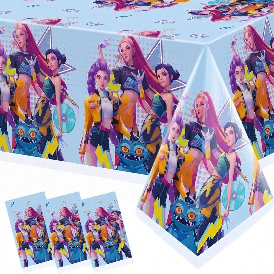 3pcs/Random 1pc Cartoon Anime Character Theme Tablecloth, Christmas Decoration Set, Tablecloth, Party Happy Birthday Decoration, Yard Use, Room Decor, Perfect For Birthday Parties And Holiday Gatherings. Best Party Gift For Friends And Couples - Multicolor - View 1