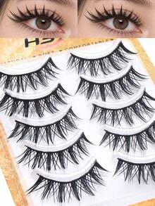 5 Pairs Wet Manga Anime Strip False Eyelashes, Spiky Wet Wispy Cat Eye Lashes, Natural Layered Fluffy Fake Lashes, Reusable Eye Makeup Lashes For Cosplay Halloween Daily Party - Gold - View 2