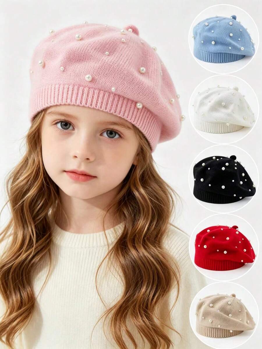 Topi Beret Rajut Mutiara, Topi Pelukis Vintage Warna Polos, Topi Wol Lembut untuk Musim Gugur/Dingin - mutiara - View 1