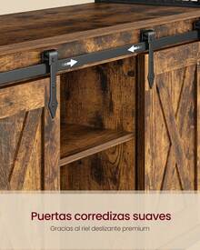 VASAGLE Aparador, Armario de Cocina, Armario de Almacenamiento, con 2 Puertas Correderas, Estantes Ajustables, para Salón, 33 x 100 x 80 cm, Marrón Rústico y Negro Tinta LSC092B01V1 - Marrón - Ver 4