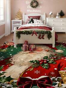 Keset Pintu Motif Mawar Santa Claus Natal Klasik, Keset Persegi Panjang Tebal Berbulu Pendek Anti Selip dan Menyerap Air, Keset Dekorasi Liburan Natal Musim Dingin untuk Pintu Masuk, Kamar Mandi, dan Liburan. - Beraneka warna - View 4