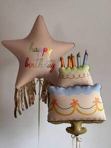2pcs/Set Pink Tassel Birthday Star Foil Balloon Set, Main Birthday Party Decoration Balloons, Indoor Room Decor, First Birthday Decoration Balloons - Birthday - View 1