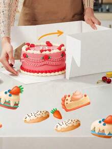 10pcs/Set, Fashionable Cake Box With Transparent Wavy Window, Sturdy Cardboard Dessert Display Box, (With Window), White Baking Box, Suitable For Christmas Party Dessert Table, Holiday Gift Packaging, Christmas Cupcakes - Multicolor - View 3