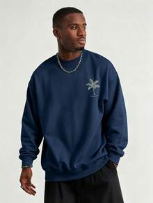 Men's Fashion Creative Design Printed Graphic Sports Casual Commute Versatile Long Sleeve Slim Fit Crew Neck Sweatshirt - Navy Blue - View 2