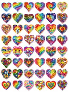 56Pcs Artistic Rainbow Heart Sticker Pack, Vibrant Mixed‑Pattern Heart Decals For Adult Journaling, Junk Journal Scrapbooking, Phone Case Water Bottle & Craft Decor - Multicolor - View 6