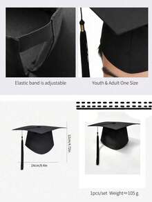 1pc High Quality Adult Graduation Cap, Unisex Black Bachelor Square Cap With Tassel, Adjustable Degree Hat, Suitable For Graduation Ceremony, Party, Cosplay, Best Photo Prop - View 5