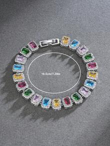 1pc Vintage Royal Luxury Style Copper Material Rectangular Zirconia Full Rhinestone Bracelet Women's Holiday Party Gift Jewelry - Multicolor - View 8
