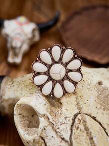 luodee Western Vintage Exaggerated Flower Open Adjustable Ring, Copper Band, Turquoise And White Turquoise Colors Available, Bohemian, Fashion Accessory For Cowgirls, Women's Gift - Multicolor - View 4