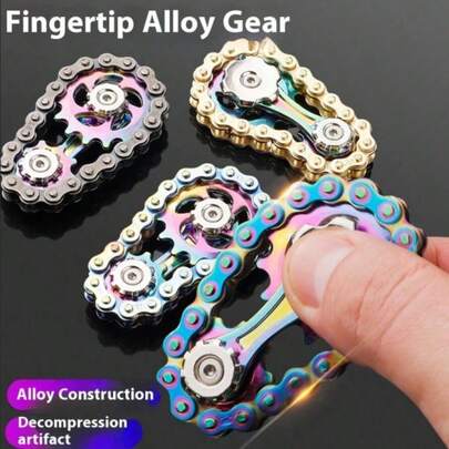 Juguete Fidget de Cadena de Bicicleta Metálica Arcoíris, Eslabón de Cadena de Engranaje Giratorio, Juguete Sensorial Portátil para Alivio del Estrés, Gadget de Escritorio de Bolsillo, Regalo de Navidad, Regalo de Año Nuevo