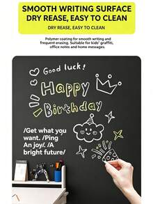 1 Set Removable Blackboard Wallpaper, Durable Dry Erase Message Board, Suitable For Children's Graffiti, Office, School, Home Use, Training Institution Classroom Decoration - Black - View 5