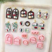 Fairy Tale Book House Style Polymer Clay Cutting Mold, Mini Book House Window Shape Clay Cutting Mold, DIY Handmade Earring Pendant Brooch Making Tool, Suitable For Polymer Clay, 3D Printing Process, Clean Cut, Handmade Jewelry Floral DIY Craft Accessories, 3D Printing Process, Clean Cut, Handmade Jewelry Floral DIY Craft Accessories - Geometric - View 3