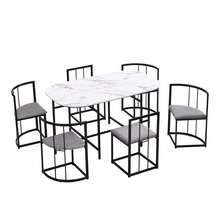Flieks Six-Chair Dining Table Set: (White Table, Chairs With Backrests And Gray Cushions, Black Iron Frame), Dining Room Table And Chair Set, Modern Dining Table Combination - Black - View 12