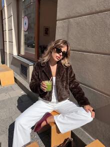 Elegant Women's Plush Jacket, Outdoor Warm Design, Fashionable Versatile Daily Commute Top - Brown - View 2