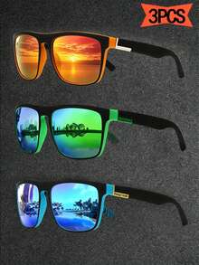 3 Pieces Set Fashion Sports Eyeglasses, Retro Square Driving Fishing Glasses With Icy Blue Mirror Lens For Summer Beach Vacation,Outdoor,Travel - Multicolor - View 13