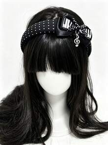 1pc Punk Polka Dot Hairband, Gothic Hairband, Y2K Hairband, Fashionable Multi-Purpose Accessories, Home Makeup Halloween Hair Accessory - Black - View 1