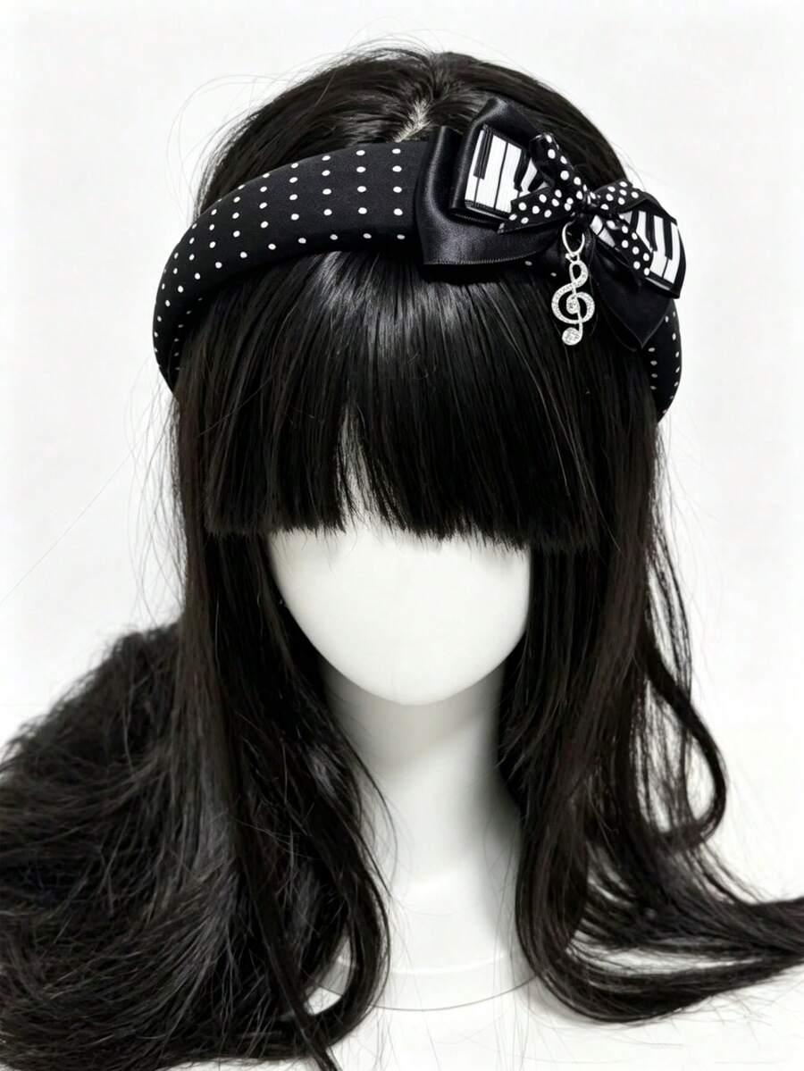 1pc Punk Polka Dot Hairband, Gothic Hairband, Y2K Hairband, Fashionable Multi-Purpose Accessories, Home Makeup Halloween Hair Accessory - Black - View 1