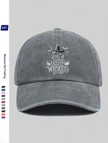 1pc Vintage Washed Distressed Adjustable Baseball Cap Trucker Hat With Witch Bat Print, Funny Halloween Hat For Daily Wear, Photos, Halloween Costume, Cosplay, Versatile - Multicolor - View 5