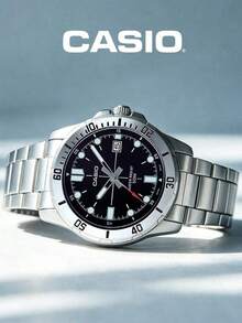 Casio Men's Stainless Steel Quartz Watch, Black Dial, 50M Water Resistant Casual Watch With Date Display MTP-VD01D-1E - Black - View 3
