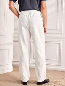 Officeau Men's White Straight Leg Casual Pants, Loose Fit With Drape, Versatile Long Pants For Commuting, Hiking, Fitness, Jogging, Spring/Autumn - White - View 2