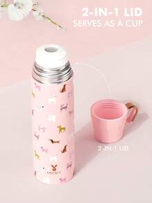 Meoky 17oz Large Capacity Floral Pattern Vacuum Bottle With Handle Lid, Portable Water Bottle Gift - Pink Puppy - View 4