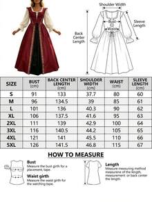 Women Renaissance Medieval Costume Dress, Puff Long Sleeve Square Neck ...