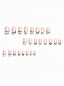 24pcs Medium Glossy Willow Leaf Pattern Pink Tone Press-On Nails, Removable And Reusable Nail Tips, Ready-To-Wear Nail Stickers For Travel, Party, Events And Outings, Boxed Set - Pink - View 6