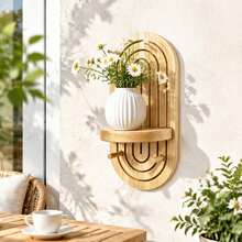 Geometric Oval Wooden Wall Shelf With Hooks, Boho Wall Mount Display Rack, Home Decor Room Decor Bedroom Decor For Bedroom Kitchen Bathroom, Wall Hanging Storage Organizer - View 2