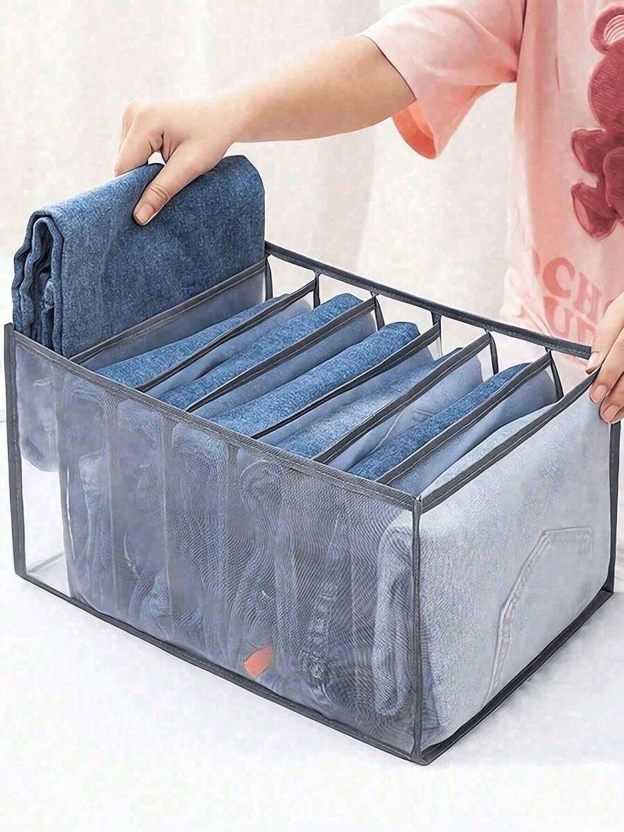 1/3pcs Foldable Storage Boxes, Grid Underwear Organizer Bags, 7-Compartment Drawer-Style Storage Boxes, Suitable For T-Shirts, Underwear Classification And Storage, Home Clothing Organization Essential, Christmas Gift Winter Holiday Necessity - Grey - View 1