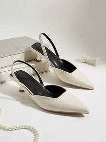 Women's Solid Color Unique Textured Design Elegant Comfortable Fashion Versatile New Pointed Toe Stiletto High Heels (Random Cut) - White - View 1