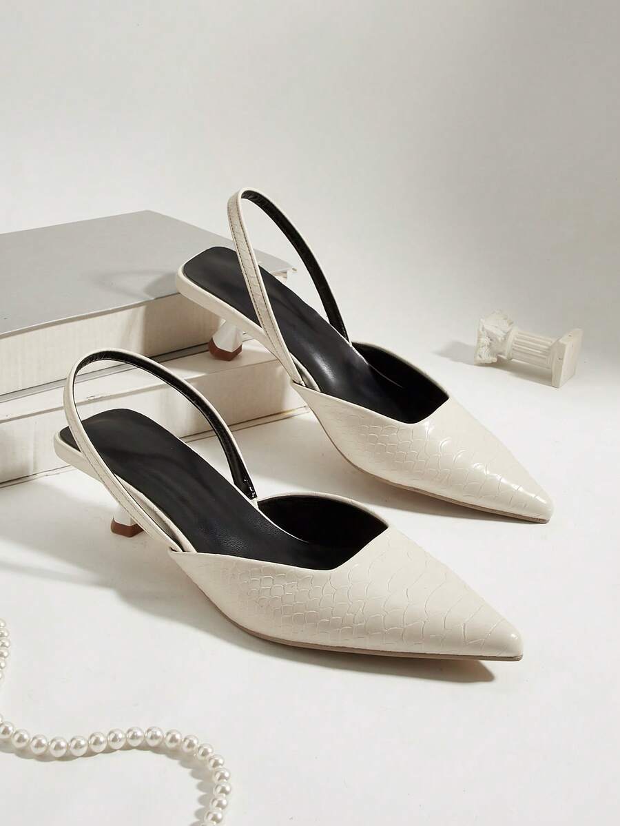 Women's Solid Color Unique Textured Design Elegant Comfortable Fashion Versatile New Pointed Toe Stiletto High Heels (Random Cut) - White - View 1