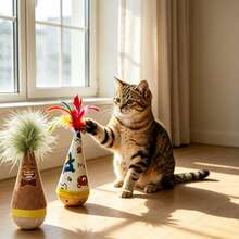 2/1pc Funny Feather Tumbler Cat Teaser Toy, Self-Entertainment And Boredom Relief, Durable Scratch-Resistant And Bite-Resistant Interactive Toy, Indoor Cat Teaser Wand, Provides Exercise And Entertainment Interest For Cats, Suitable For Big And Small Cats, Pet Toy - View 16